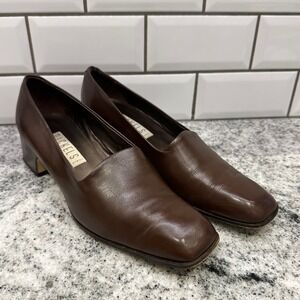 Nickels Women 10M Pumps Brown Leather Square Toe Block Heel Italy Vintage